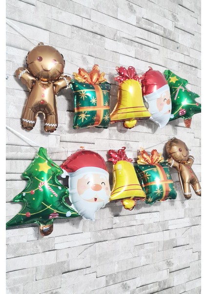 Yılbaşı Balonları Kurabiye Adam Noel Baba Birleşik Folyo Balon 2li modelleri
