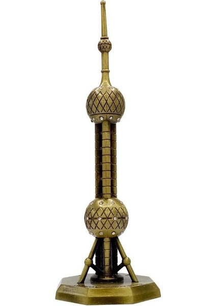 Vintage Metal Shanghai Oriental Pearl Tv Tower Biblo Antik Bronz 18 cm