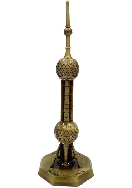 Vintage Metal Shanghai Oriental Pearl Tv Tower Biblo Antik Bronz 18 cm fiyatları