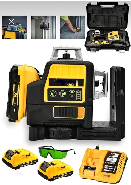 88VF Çift Akülü 12 Köşe 360° Otomatik Hizalamalı Lazer Metre Hizalama Yeşil Çizgili Lazer Hizalama