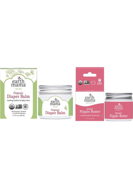 Earth Mama Organic Nipple Butter Göğüs Ucu Earth Mama Organic Diaper Balm Pişik Kremi Seti