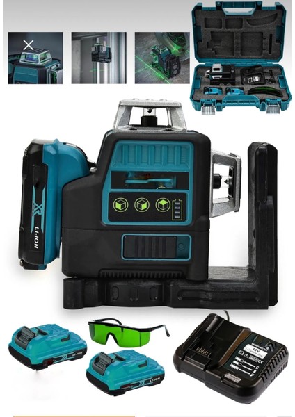 88VF Çift Akülü 12 Köşe 360° Otomatik Hizalamalı Lazer Metre Hizalama Yeşil Çizgili Lazer Hizalama