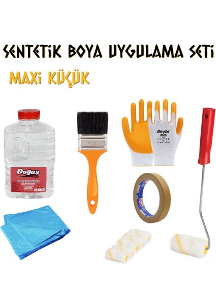 Boya Uygulama Seti Max Küçük - Tiner-Fırça-Rulo-Örtü-Bant-Eldiven