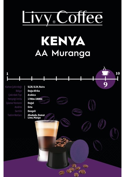 Livy Coffee Nespresso® Uyumlu Kapsül Kahve Kenya 10 Kapsül