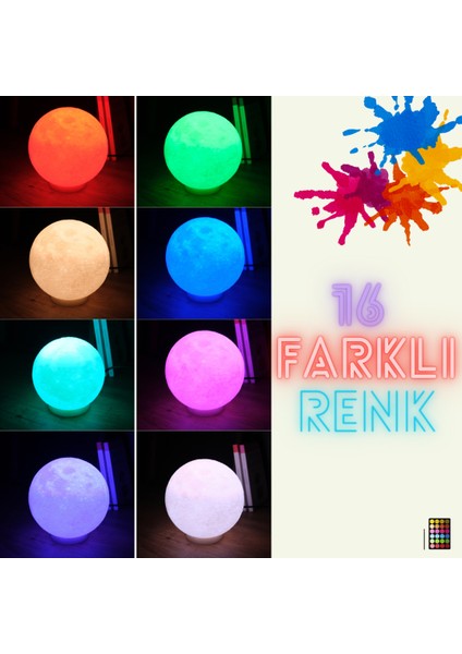 18 Cm Renkli Rgb Ay Küresi neon led lamba hediyelik eşya avize masa lambası gece lambası moon yılbaşı hediye