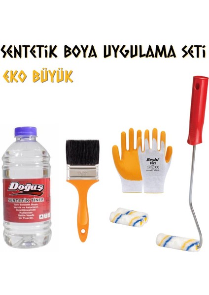 Boya Uygulama Seti Eko Büyük - Tiner-Fırça-Rulo-Eldiven