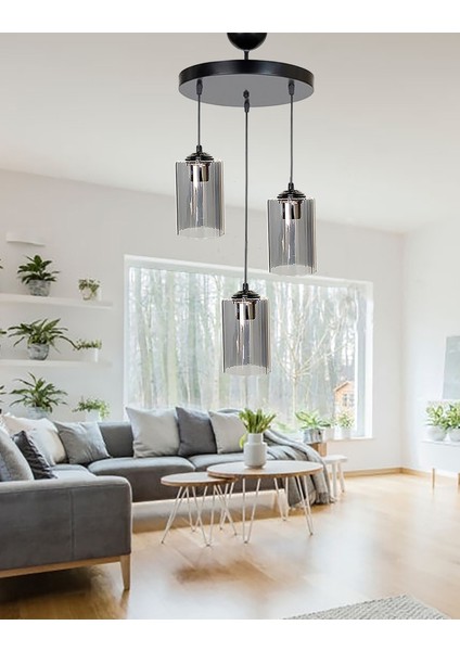 Dora Black Füme Glass Lüx 3, Antre Avize, Salon Avize, Oturma Odası Avize, Cam Avize fırsatları