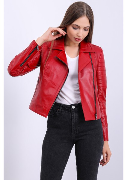 Kadın Kırmızı Hakiki Deri Mont modelleri