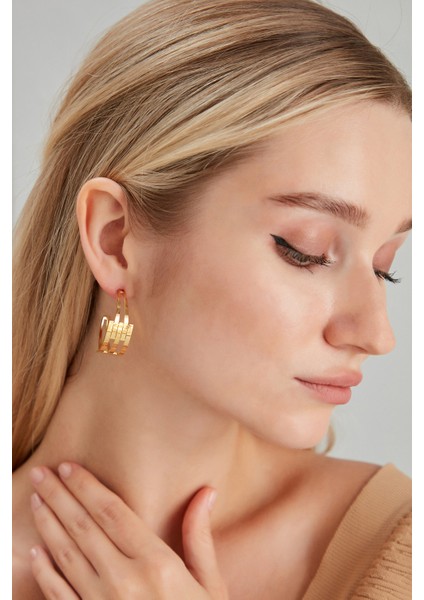 Kadın Encantosol Model Çelik Altın Kaplama Halkalı Günlük Elbise Kombin Tasarım Favori Stil Küpe