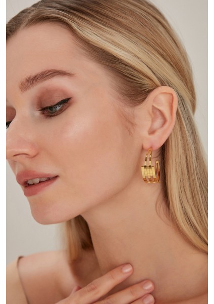 Kadın Encantosol Model Çelik Altın Kaplama Halkalı Günlük Elbise Kombin Tasarım Favori Stil Küpe