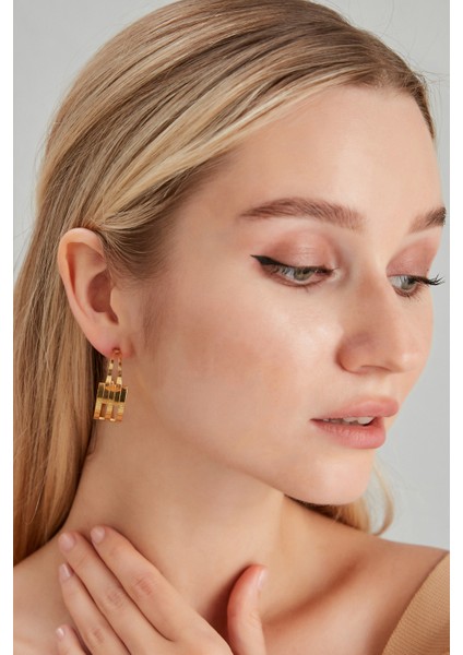 Kadın Encantosol Model Çelik Altın Kaplama Halkalı Günlük Elbise Kombin Tasarım Favori Stil Küpe