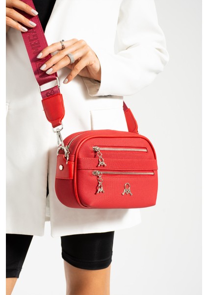 Mega Bag Kırmızı Yeni Sezon Mini Boy 3 Bölmeli Kadın Çapraz Omuz Çantası 23X16CM MDM630