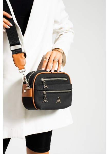 Mega Bag Siyah Taba Yeni Sezon Mini Boy 3 Bölmeli Kadın Çapraz Omuz Çantası 23X16CM MDM630
