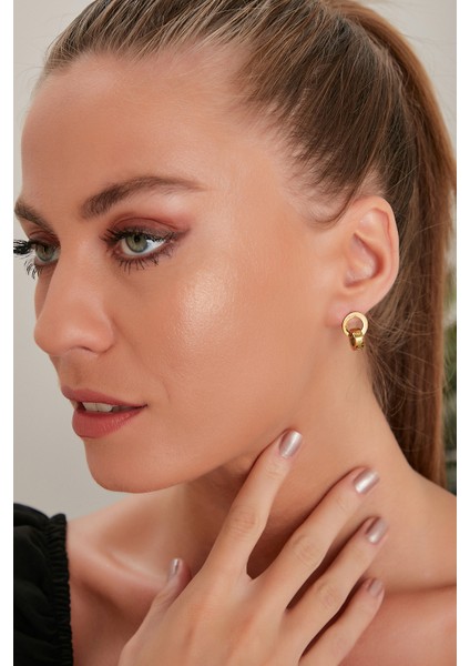 Kadın Auroracoral Model Çelik Altın Kaplama Halkalı Günlük Elbise Kombin Stil Takısı Tasarım Küpe