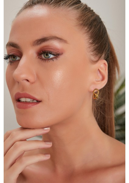 Kadın Auroracoral Model Çelik Altın Kaplama Halkalı Günlük Elbise Kombin Stil Takısı Tasarım Küpe