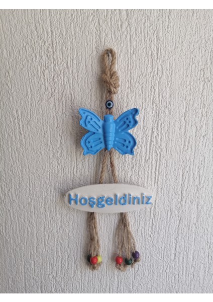 Mavi Kelebek Dekoratif Hoşgeldiniz Kapı Duvar Süsü