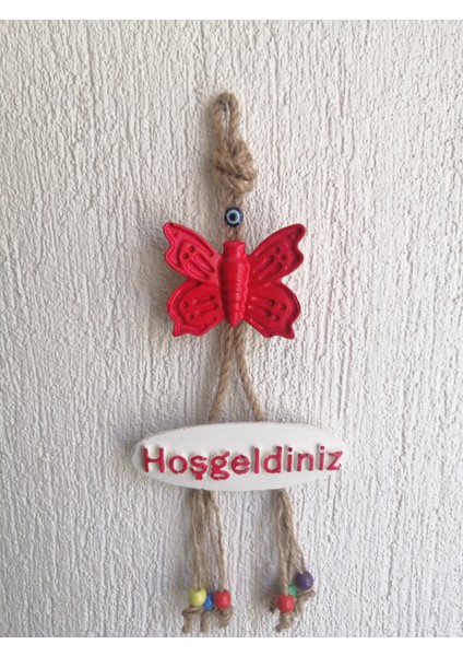 Kırmızı Kelebek Dekoratif Hoşgeldiniz Kapı Duvar Süsü