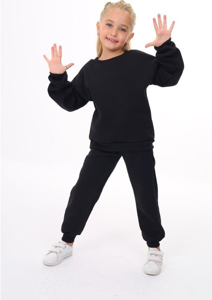 Kız Çocuk 3 Iplik Şardonlu Eşofman Takımı Alt Üst Takım Pembe Siyah Renk Rahat Kalıp fiyatları