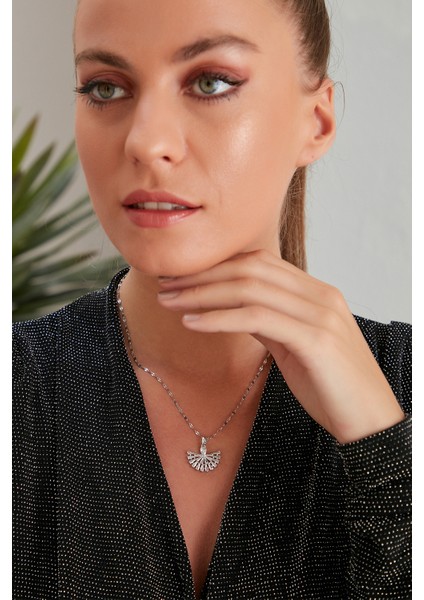 Kadın Ondaserena Model Çelik Gümüş Kaplama Su Yolu Gerdanlık Zincirli Kristal Zirkon Taşlı Kolye