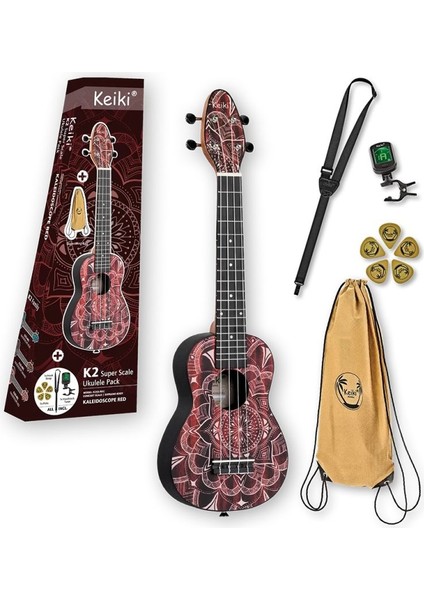 K2SS-RKC Keiki Super Scale Soprano Ukulele Seti (Red Kaleidoscope)