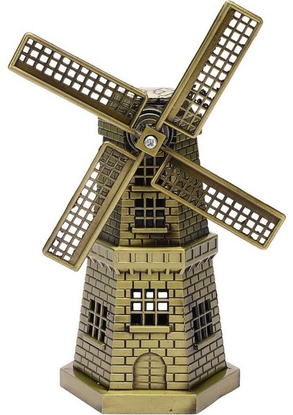 Vintage Metal Hollanda Yel Değirmeni Biblo Antik Bronz 17 cm