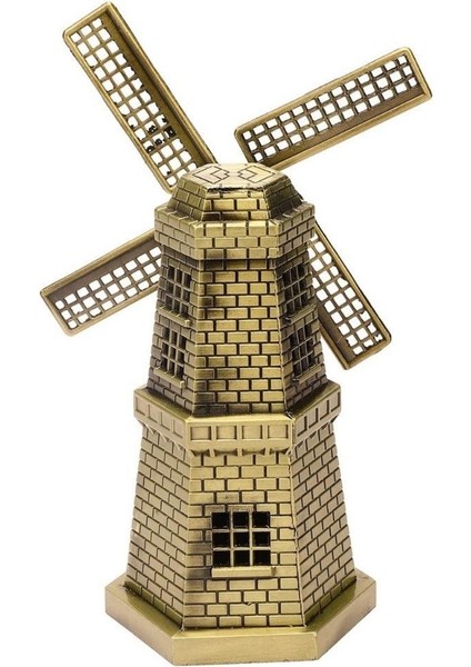 Vintage Metal Hollanda Yel Değirmeni Biblo Antik Bronz 17 cm