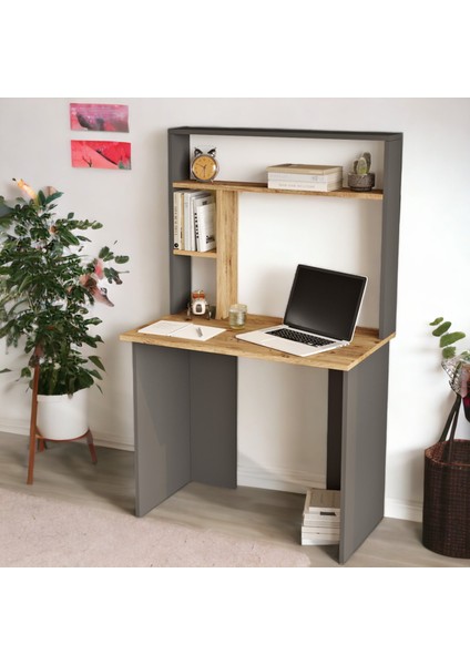 Saint 90 cm Genç Çocuk Çalışma Masası Kitaplık Raf Çam-Antrasit SN2-AA