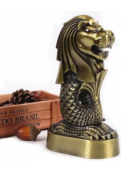 Vintage Metal Singapur Merlion Biblo Antik Bronz 16 cm