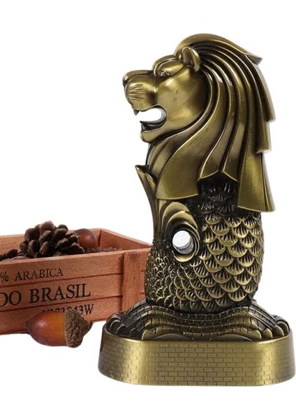 Vintage Metal Singapur Merlion Biblo Antik Bronz 16 cm fiyatları