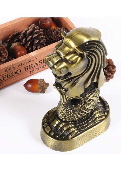 Vintage Metal Singapur Merlion Biblo Antik Bronz 16 cm modelleri