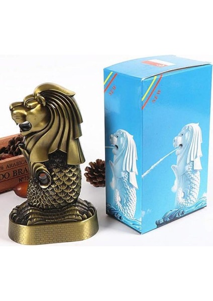 Vintage Metal Singapur Merlion Biblo Antik Bronz 16 cm fırsatları