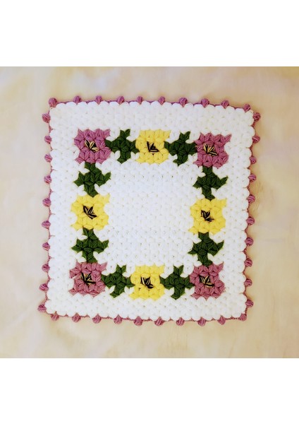 Banyo Lifi Yün El Örmesi Ceyizlik 1 Adet Kare El Örmesi Menekşe Desenli fiyatları