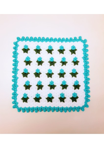 Banyo Lifi Yün El Örmesi Kare Ceyizlik 1 Adet -Çiçek Desenli