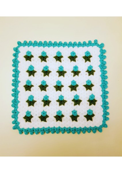 Banyo Lifi Yün El Örmesi Kare Ceyizlik 1 Adet -Çiçek Desenli fiyatları