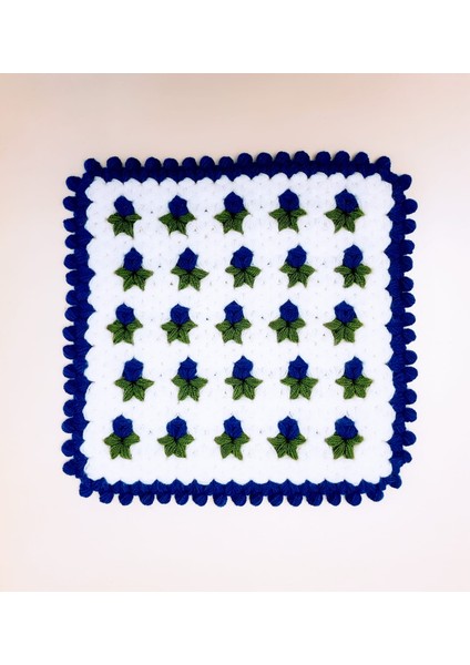 Banyo Lifi Yün El Örmesi Ceyizlik 1 Adet Kare El Örmesi Çiçek Desenli