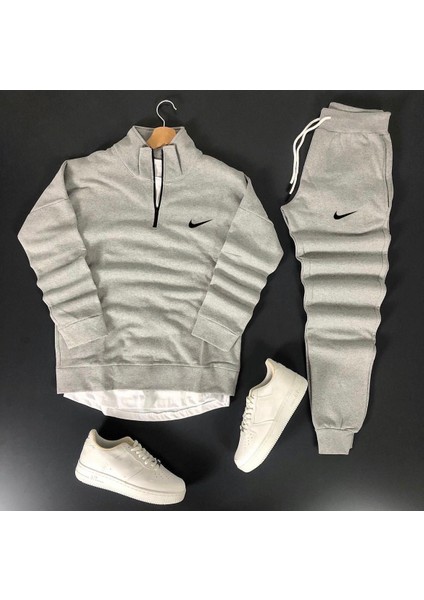 Unisex Nike Baskılı Yarım Fermuarlı Sweatshirt-Eşofman Altı Set Kombin