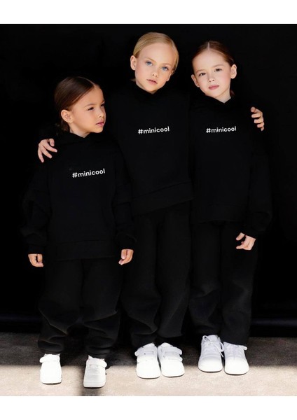 Kız Çocuk Nakışlı Slogan Hashtag Oversize Alt Üst Takım Kapüşonlu 3 Iplik Şardonlu fiyatları