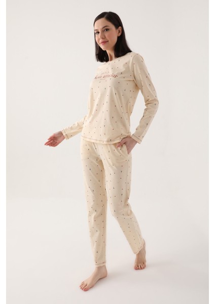 Kadın Bej Uzun Kol Pijama Takımı