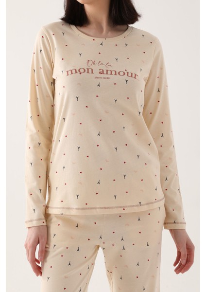 Kadın Bej Uzun Kol Pijama Takımı