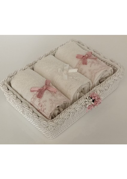 Dikdörtgen Küçük Örgü Sepet 30*50 cm 3 Adet Pamuklu Fiyonklu Fistolu Havlu, Bohçalık Hediyelik Çeyizlik fiyatları