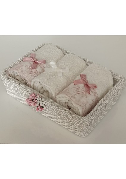 Dikdörtgen Küçük Örgü Sepet 30*50 cm 3 Adet Pamuklu Fiyonklu Fistolu Havlu, Bohçalık Hediyelik Çeyizlik fırsatları