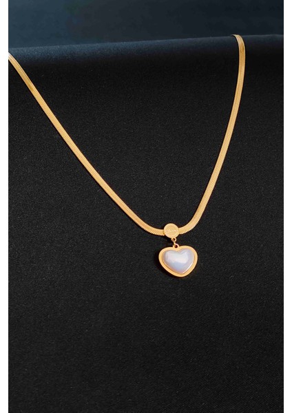 Kadın Paslanmaz Çelik Gold Italyan Zincir Sedef Kalp Kolye fırsatları