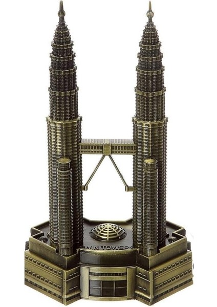 Vintage Metal Malezya Twin Towers Biblo Antik Bronz 18 cm