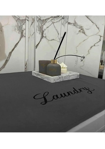 Laundry Basklı Gri Çamaşır Makine Örtüsü