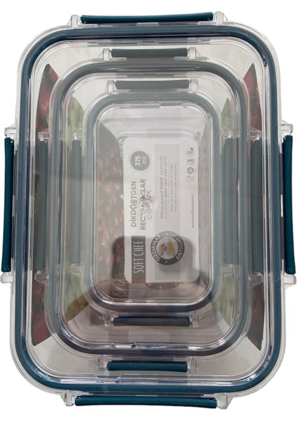 3'lü Set Dikdörtgen Kilitli Saklama Kabı- 1700 Ml- 900 ml - 375 ml fiyatları