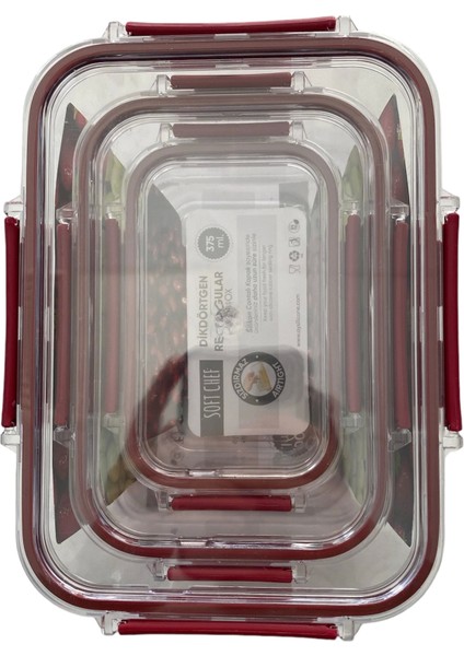 3'lü Set Dikdörtgen Kilitli Saklama Kabı- 1700 Ml- 900 ml - 375 ml modelleri