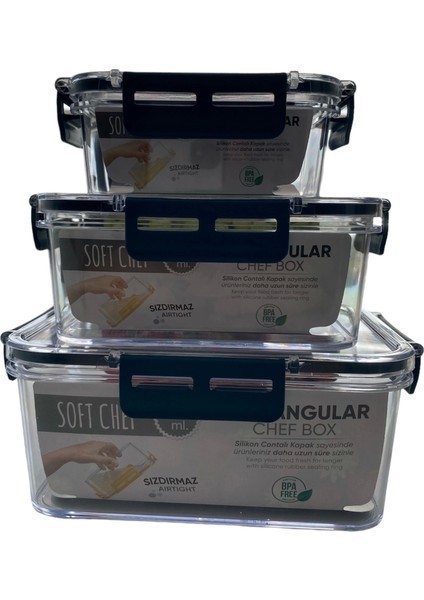 3'lü Set Dikdörtgen Kilitli Saklama Kabı- 1700 Ml- 900 ml - 375 ml fırsatları
