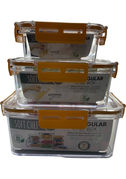 3'lü Set Dikdörtgen Kilitli Saklama Kabı- 1700 Ml- 900 ml - 375 ml indirimleri