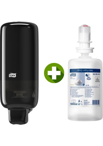1 Ad. Tork Köpük Sabun Dispenseri Siyah 561508 + 1 Litre Tork Köpük Sabun Premium Hediyeli