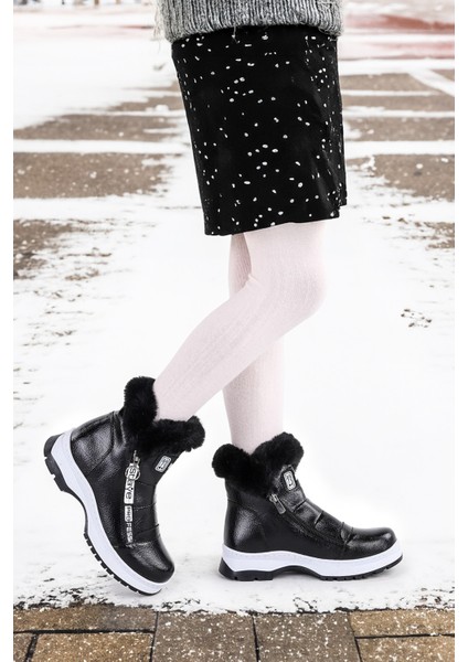 250 Rugan Çatlak Fermuarlı Kız Çocuk Bot Ayakkabı Siyah